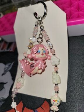 Custom made Skull Panda Pink Beaded Keychain/Phone Charm/Nag Charm